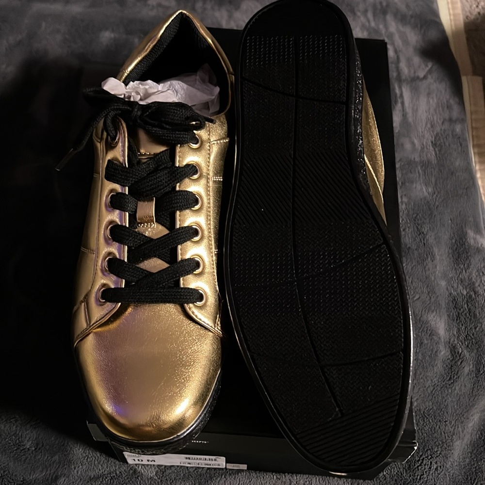 INC Gold Sneakers with Black Laces - Picture 3 of 4